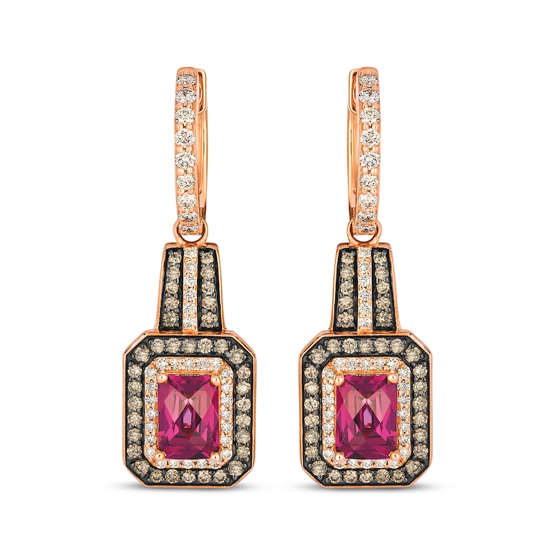 Main Image 2 of Le Vian Vault Emerald-Cut Rhodolite Garnet Dangle Hoop Earrings 1-1/6 ct tw 14K Strawberry Gold