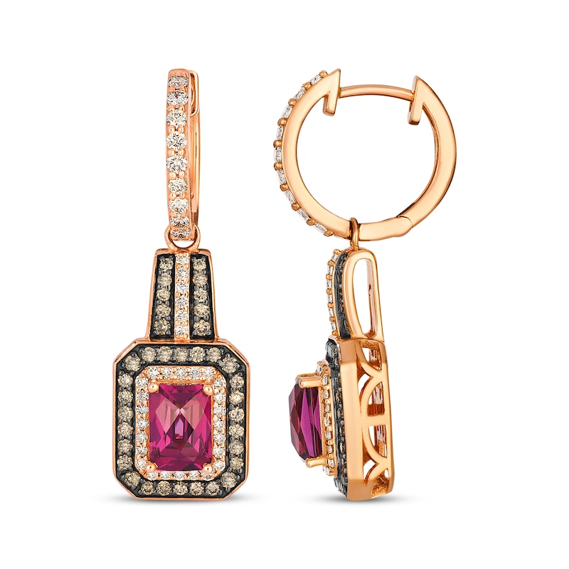 Main Image 3 of Le Vian Vault Emerald-Cut Rhodolite Garnet Dangle Hoop Earrings 1-1/6 ct tw 14K Strawberry Gold