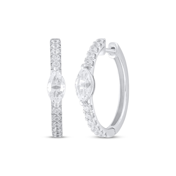 THE LEO Legacy Lab-Grown Diamond Marquise & Round-Cut Hoop Earrings 1-5/8 ct tw 14K White Gold