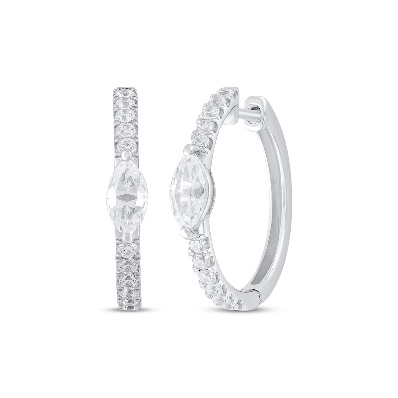 Main Image 1 of THE LEO Legacy Lab-Grown Diamond Marquise & Round-Cut Hoop Earrings 1-5/8 ct tw 14K White Gold