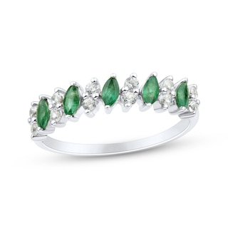 Now + Forever Marquise-Cut Natural Emerald & Diamond Anniversary Ring 1/5 ct tw 10K White Gold