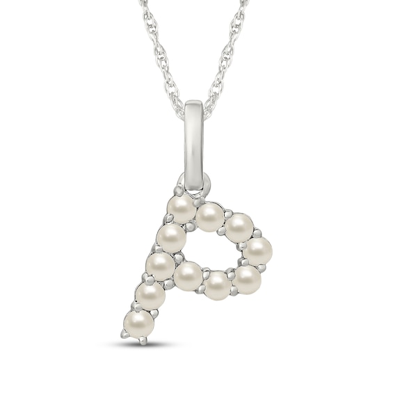 Cultured Pearl Letter P Necklace Sterling Silver 18"