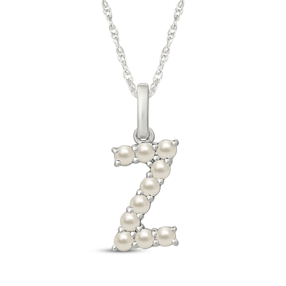 Cultured Pearl Letter Z Necklace Sterling Silver 18"
