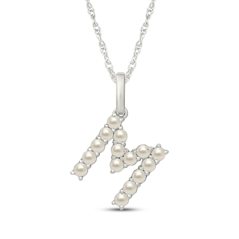 Main Image 1 of Cultured Pearl Letter M Necklace Sterling Silver 18"