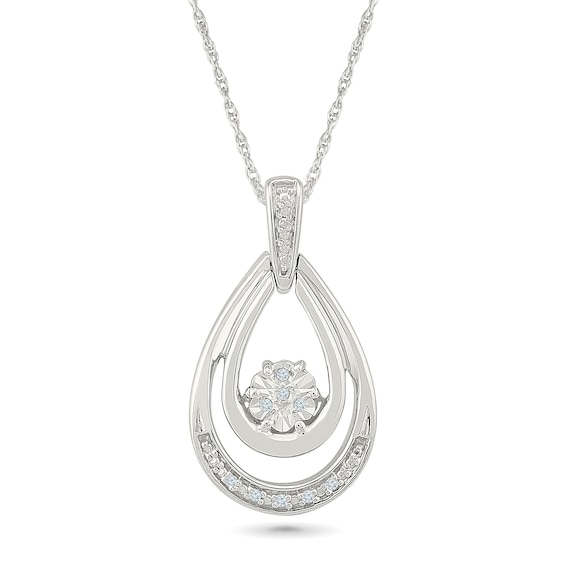 Diamond Accent Cascading Double Teardrop Necklace Sterling Silver
