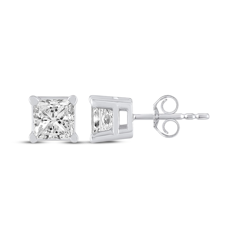 Main Image 3 of KAY Lab-Grown Diamonds Princess-Cut Solitaire Stud Earrings 1/2 ct tw 10K White Gold (F/SI2)