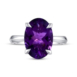 Oval-Cut Amethyst Solitaire Ring Sterling Silver