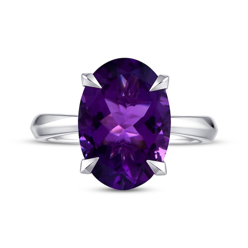 Main Image 1 of Oval-Cut Amethyst Solitaire Ring Sterling Silver