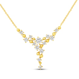JOUJE Collection Lab-Grown Diamond & Bead Scatter Y Necklace 1 ct tw 10K Yellow Gold 18"