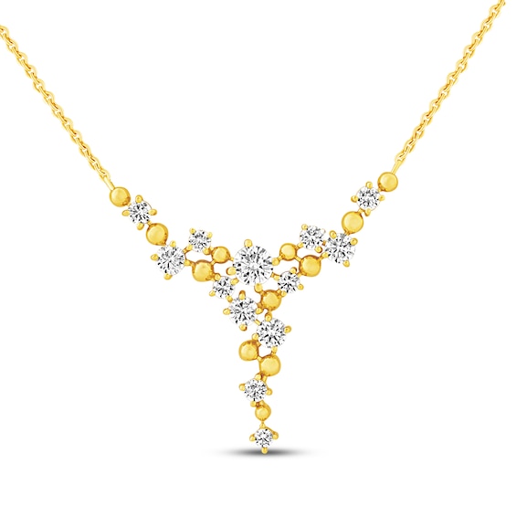 JOUJE Collection Lab-Grown Diamond & Bead Scatter Y Necklace 1 ct tw 10K Yellow Gold 18"