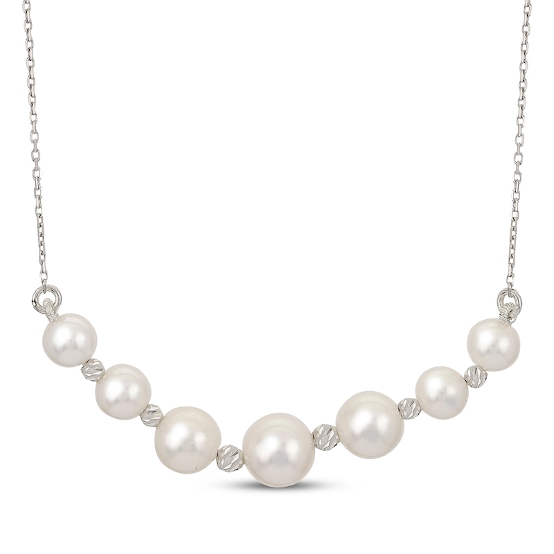 Main Image 1 of Graduated Cultured Pearl Smile Necklace Sterling Silver 18"