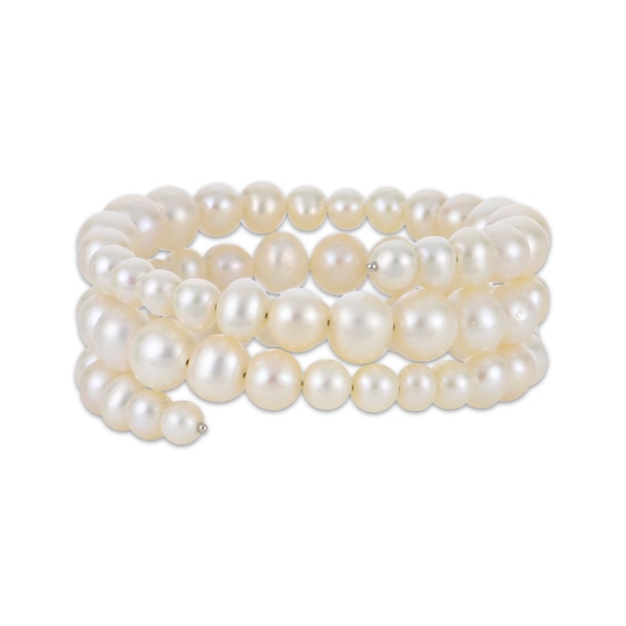 Graduated Cultured Pearl Wrap Bracelet Stainless Steel & Sterling Silver 7"