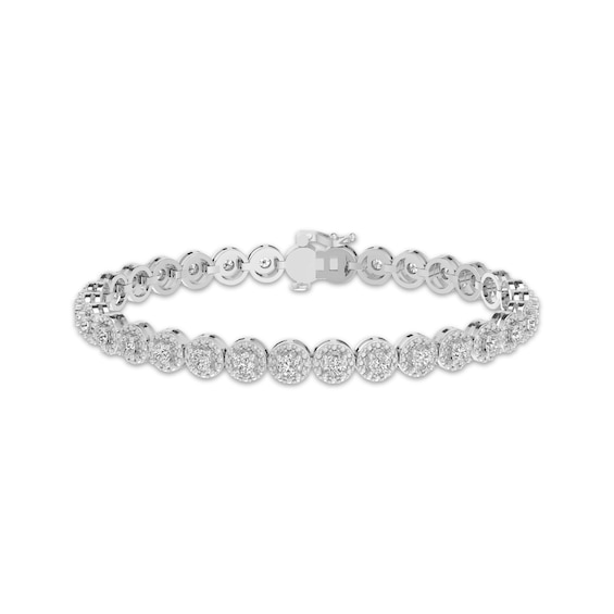White Lab-Created Sapphire Round Link Bracelet Sterling Silver 7.25"