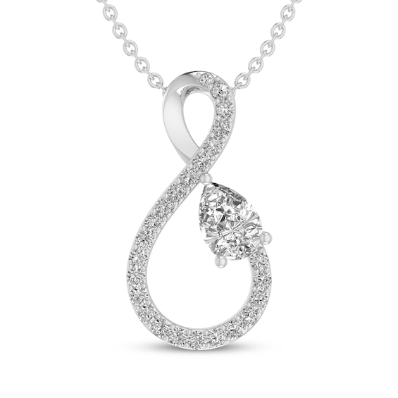 Pear-Shaped White Lab-Created Sapphire Infinity Necklace Sterling Silver 18"