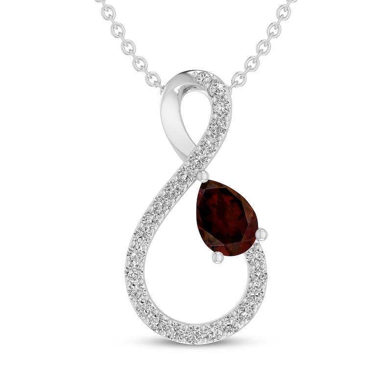 Main Image 1 of Pear-Shaped Natural Garnet & White Lab-Created Sapphire Infinity Necklace Sterling Silver 18"