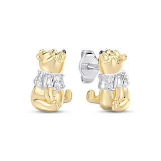 Disney Treasures Winnie the Pooh Lab-Grown Diamond Stud Earrings 24K Yellow Gold Vermeil Sterling Silver