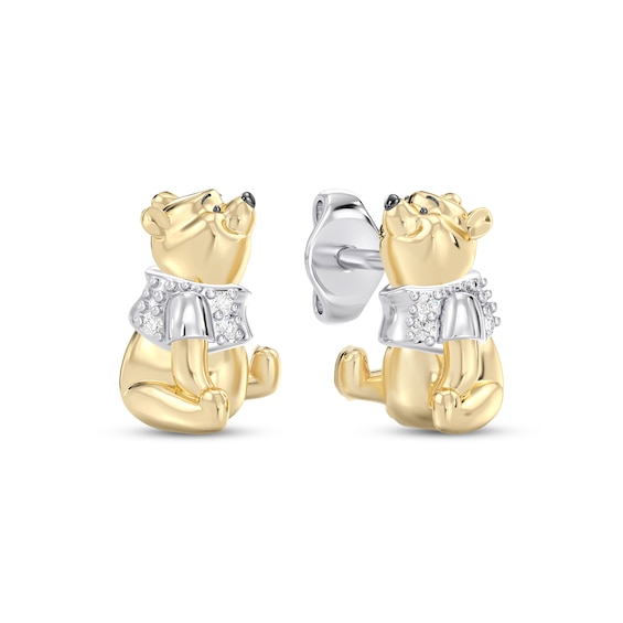 Disney Treasures Winnie the Pooh Lab-Grown Diamond Stud Earrings 24K Yellow Gold Vermeil Sterling Silver