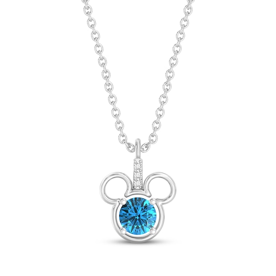 Disney Treasures Mickey Mouse Natural Swiss Blue Topaz & Lab-Grown Diamond Accent Necklace Sterling Silver 19"