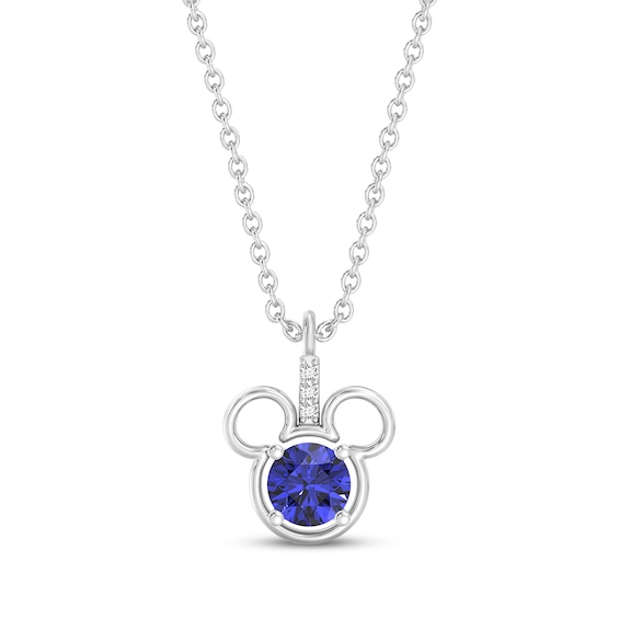 Disney Treasures Mickey Mouse Blue Lab-Created Sapphire & Lab-Grown Diamond Accent Necklace Sterling Silver 19"