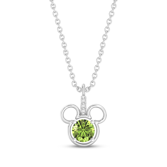 Disney Treasures Mickey Mouse Natural Peridot & Lab-Grown Diamond Accent Necklace Sterling Silver 19"