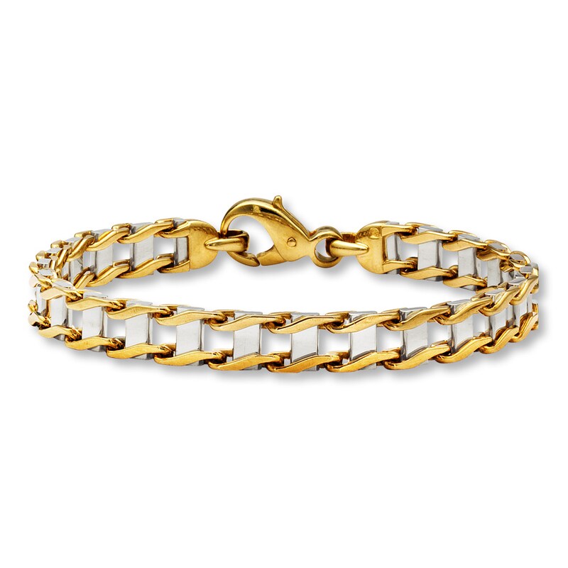 Bold Solid Link Bracelet 10K Two-Tone Gold 8.75"