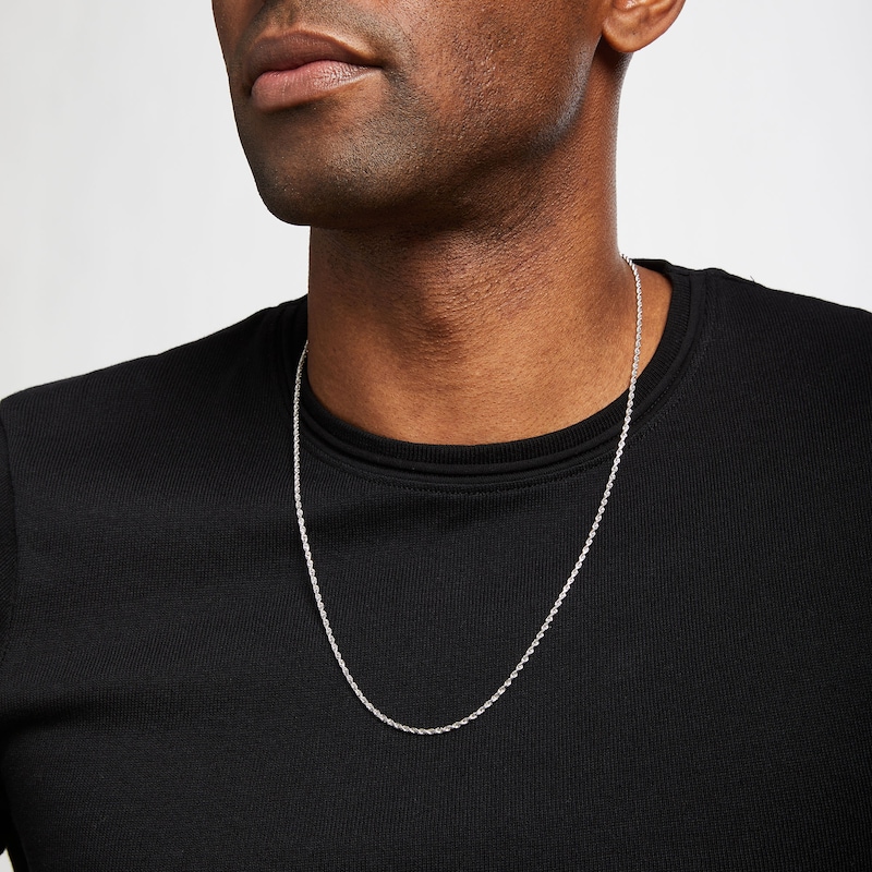 Main Image 2 of Rope Chain Necklace Semi-Solid 10K White Gold 24&quot;