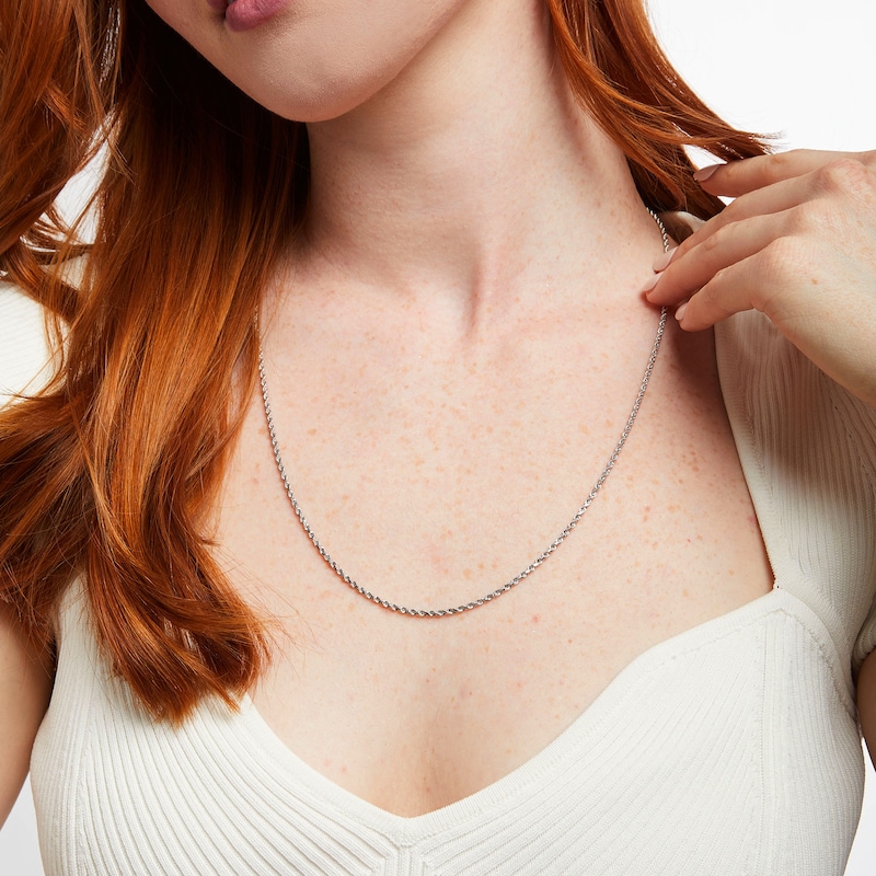 Main Image 3 of Rope Chain Necklace Semi-Solid 10K White Gold 24&quot;
