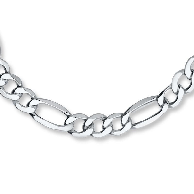 Main Image 1 of Figaro Bracelet Solid 10K White Gold 8.5&quot;