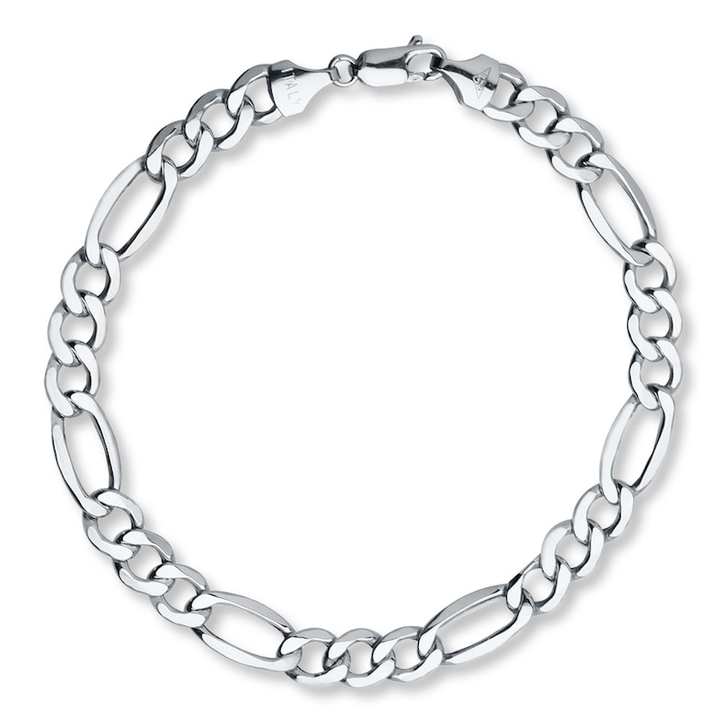 Main Image 2 of Figaro Bracelet Solid 10K White Gold 8.5&quot;