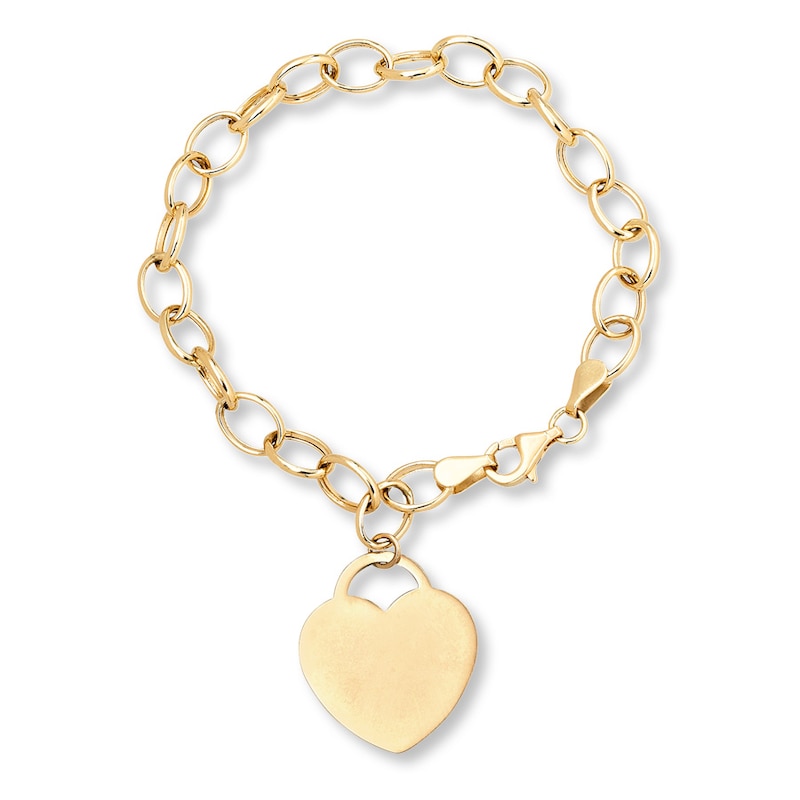 Dangle Heart Bracelet 10K Yellow Gold 7.5"