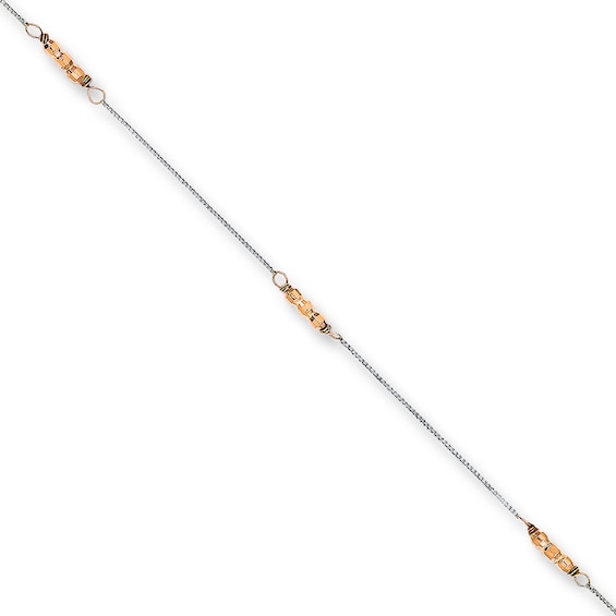 Mirror Bead Anklet Solid 14K Two-Tone Gold 9"