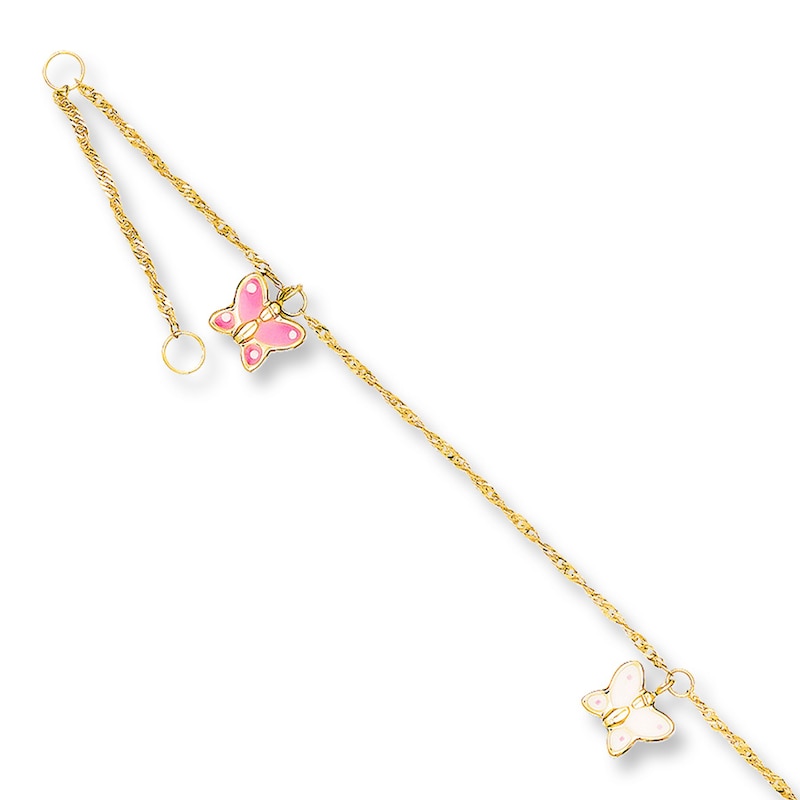 Butterfly Anklet 14K Yellow Gold 11"