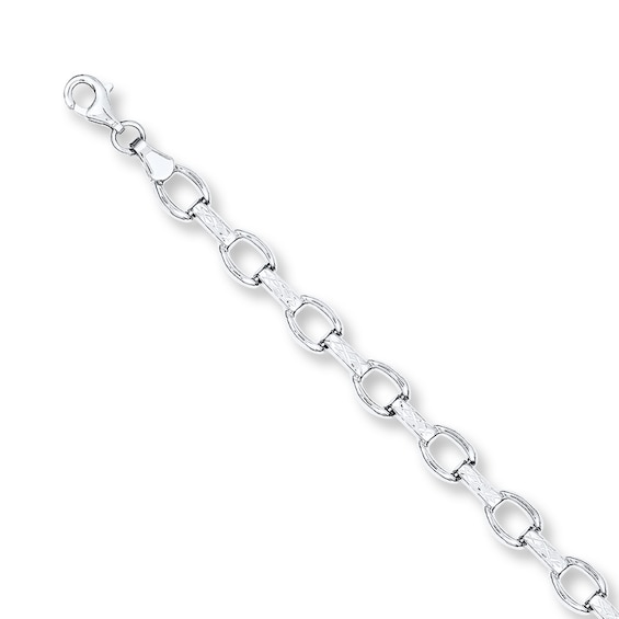 Link Bracelet Hollow 14K White Gold 7"