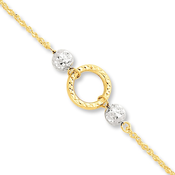 Circle Anklet Solid 14K Two-Tone Gold 10"