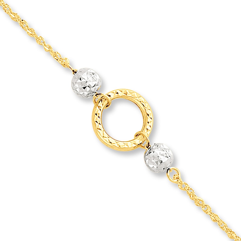 Main Image 1 of Circle Anklet Solid 14K Two-Tone Gold 10&quot;