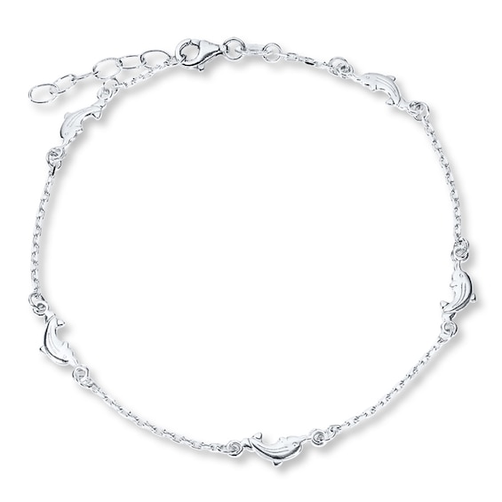Dolphin Anklet Solid Sterling Silver 9"
