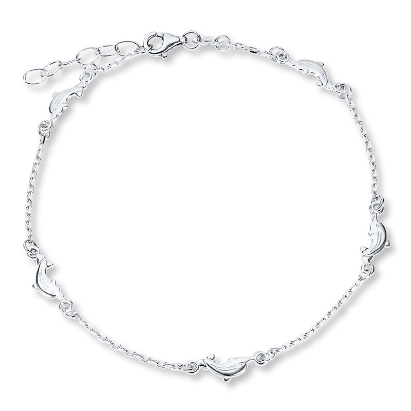 Dolphin Anklet Sterling Silver 9"