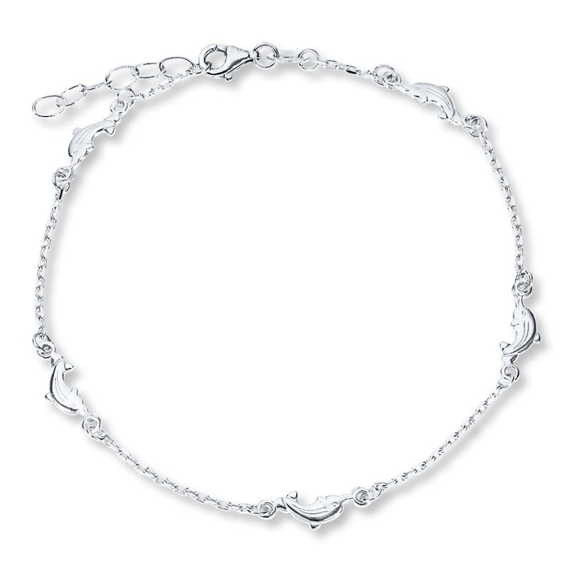 Main Image 1 of Dolphin Anklet Solid Sterling Silver 9&quot;
