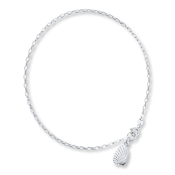 Sea Shell Anklet Solid Sterling Silver 9"