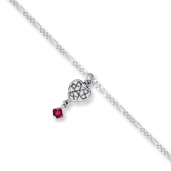 Heart Charm Anklet Solid Sterling Silver 10"