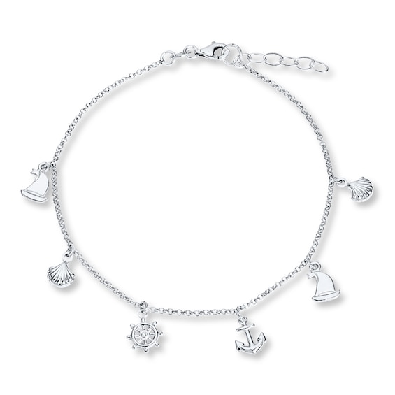 Nautical Anklet Semi-Solid Sterling Silver 9"