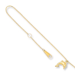 Dolphin Charm Anklet Solid 14K Yellow Gold 10"