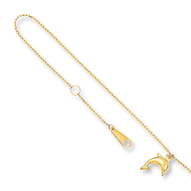 Main Image 1 of Dolphin Charm Anklet Solid 14K Yellow Gold 10&quot;