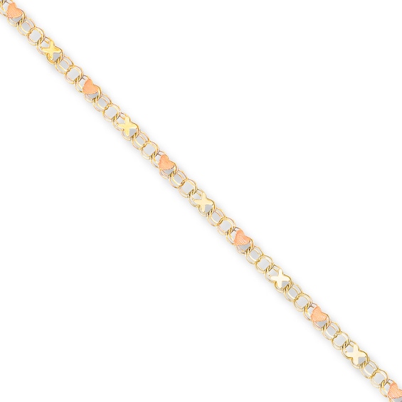 Love & Kisses Anklet Solid 14K Yellow Gold 10"