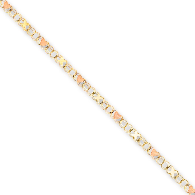 Main Image 1 of Love & Kisses Anklet Solid 14K Yellow Gold 10&quot;