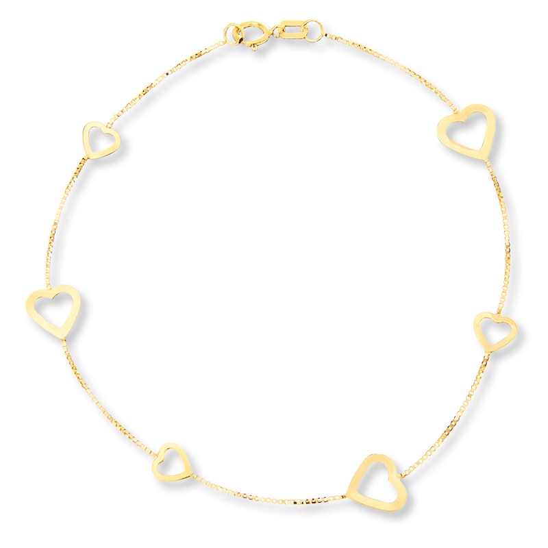 Main Image 1 of Heart Station Bracelet 14K Yellow Gold 7.5&quot;