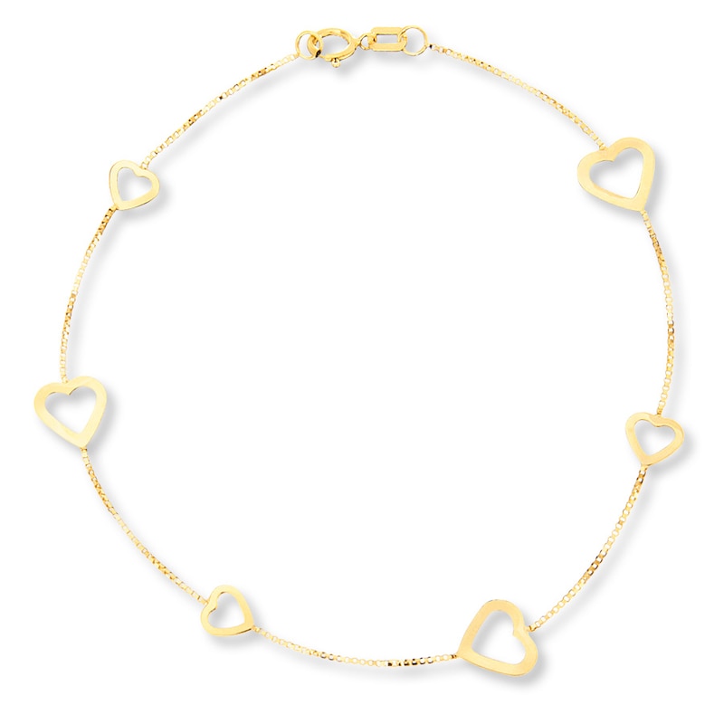 Heart Station Bracelet 14K Yellow Gold 7.5"