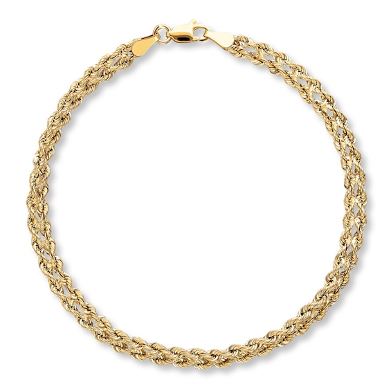 2.25mm Double Rope Chain Bracelet Hollow 10K Yellow Gold 7.5"