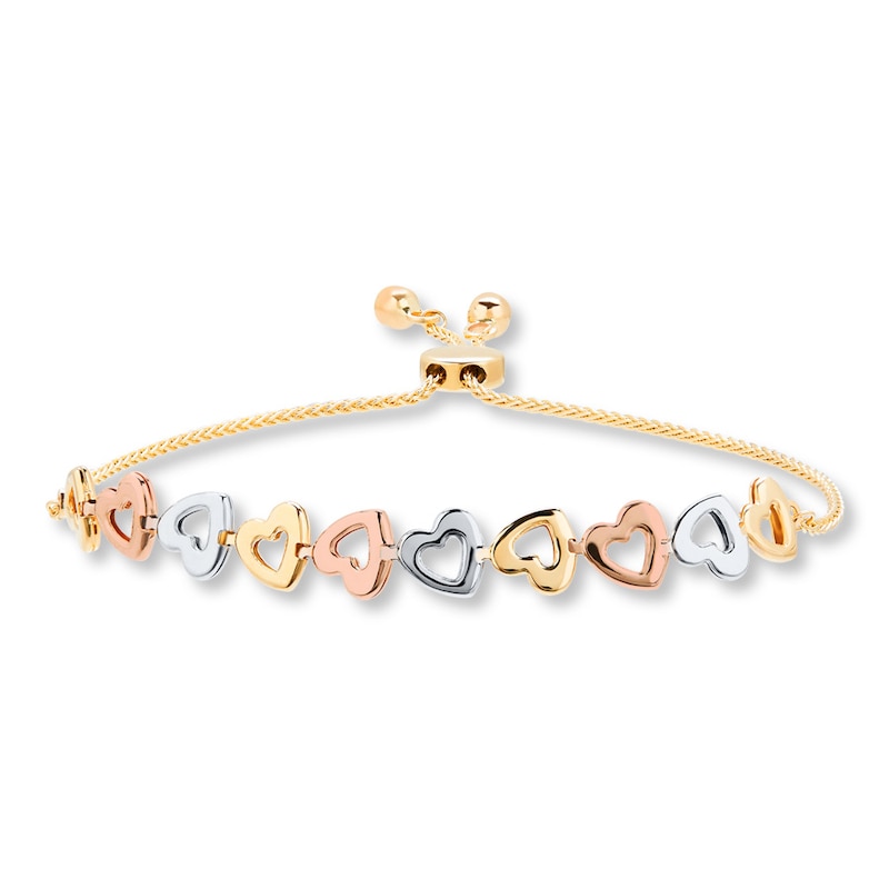 Main Image 1 of Heart Bolo Bracelet 10K Tri-Color Gold 9.5&quot;