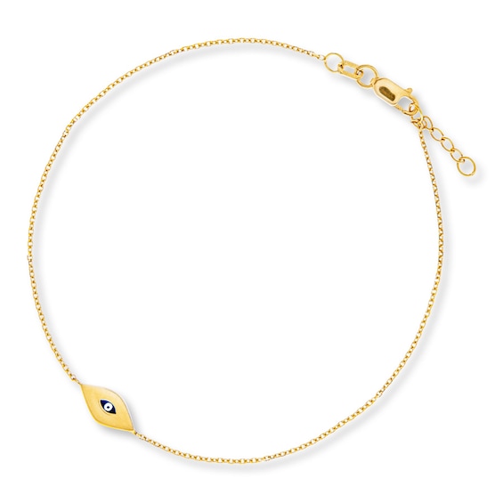 Gold Bracelet (1.44 gm), 14 KT Plain Yellow Gold Jewellery - Petite Evil Eye Gold Bracelet for Women. Length 7.25 inch.